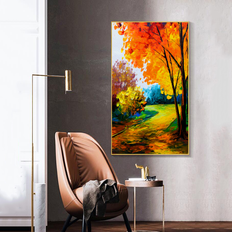 Tree Oil Painting Printed on Canvas Prints Landscape Wall Art for Living Room Home Decor Golden Forest Indoor Decorations