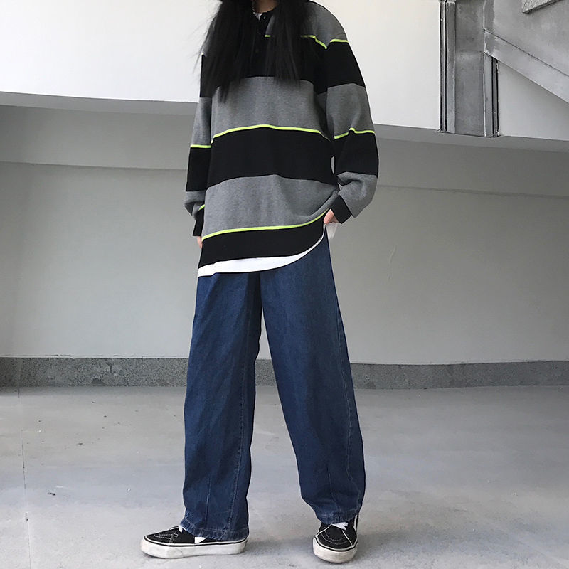 Jeans Women Blue Vintage Baggy Allmatch Harajuku Japanese Style High Waist Boyfriend Unisex Full Length Spring Pure Streetwear 220815