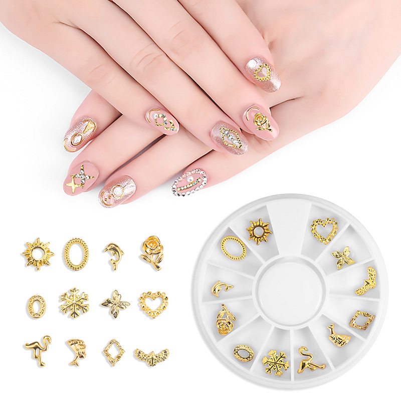 12 Grid Nail Art Alloy Jewelry Hollow Colored Diamond Jewelry Set DIY Nails Jewelrys Supplies Accessories Joyeria De Aleacion De Arte De Unas