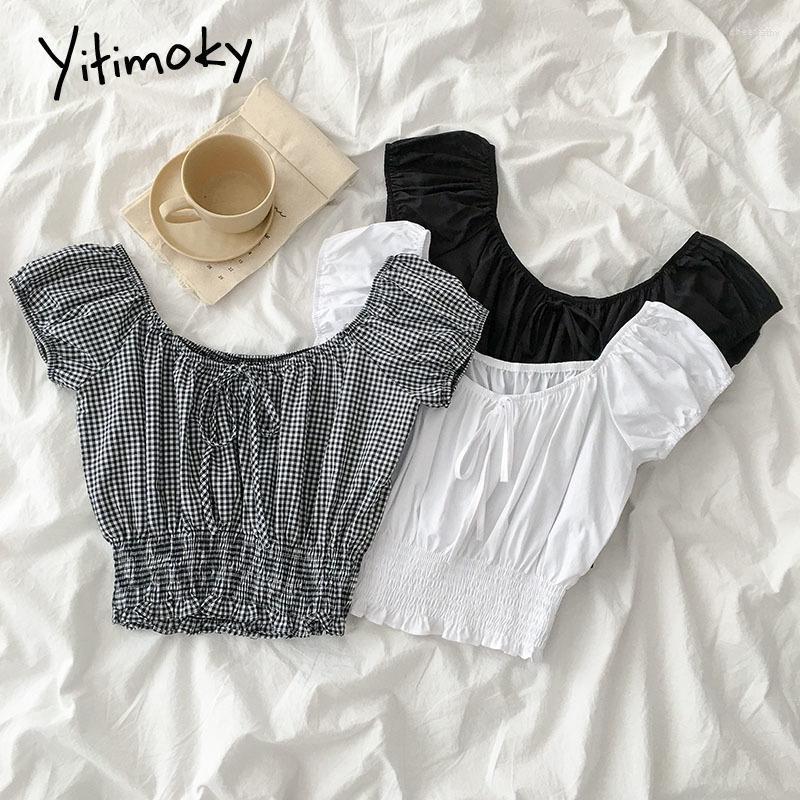 Women's Blouses & Shirts Yitimoky Plaid Blouse Women Shirt White Black Crop Tops Ruffles Slash Neck Puff Sleeve Short Bow 2022 Summer Korean
Women's Blouses & Shirts Yitimoky Plaid Blouse Women Shirt White Black Crop Tops Ruffles Slash Neck Puff Sleeve Short Bow 2022 Summer Korean