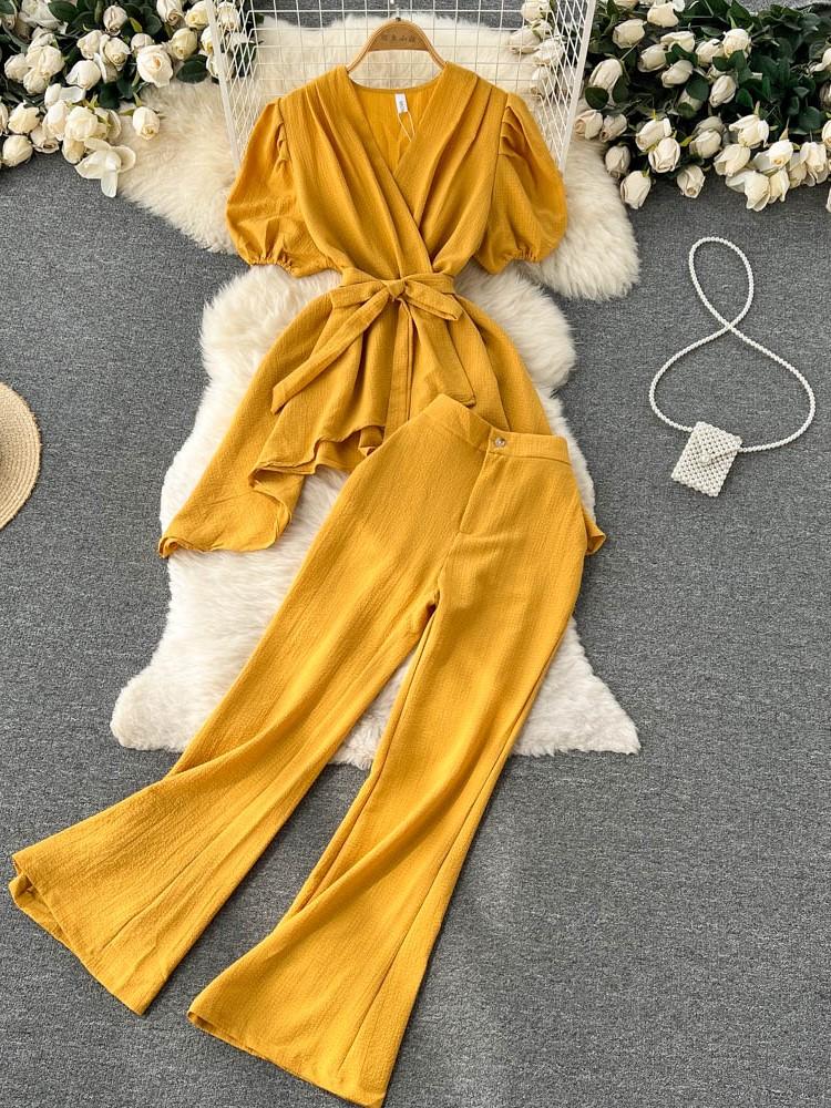 Women's Two Piece Pants Women Summer Elegant Solid Set Short Sleeve Top& Chic Flare Long Ladies Holiday Suit ClothesWomen's, Green
Women's Two Piece Pants Women Summer Elegant Solid Set Short Sleeve Top& Chic Flare Long Ladies Holiday Suit ClothesWomen's, Green