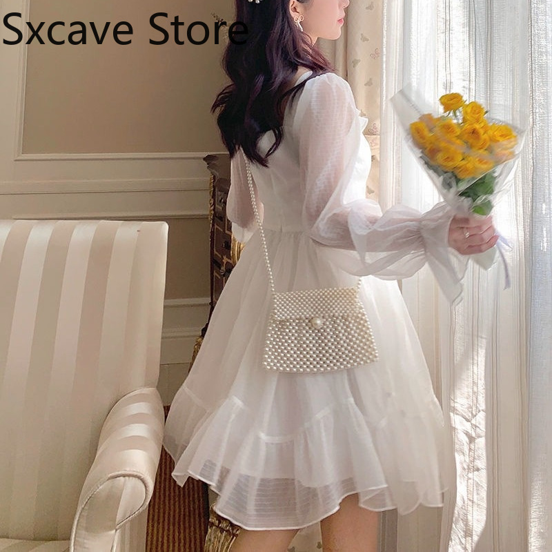 French Sweet Fairy ita Dres Long Sleeve Lace Y2k Mini Dress Vintage Kawaii Clothes Dress Korean Autumn 220317