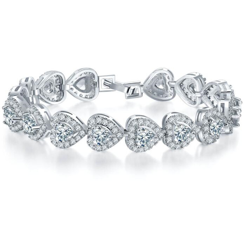 Luxury Jewelry Wedding Bracelet 925 Sterling Silver Heart Shape White Topaz Rose Gold Fill Party Promise Women Engagment Bangle For Lover Gift