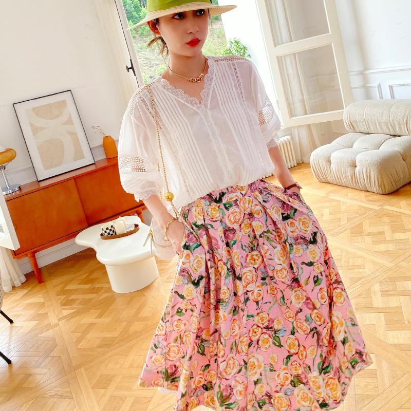 Work Dresses Chic Elegant Summer Women Folds Sets Casual V-neck Hook Flower Hollow Blouses Elastic Waist Printing Skirt Fashion Party SuitsW, Sxy014-2 skirt
Work Dresses Chic Elegant Summer Women Folds Sets Casual V-neck Hook Flower Hollow Blouses Elastic Waist Printing Skirt Fashion Party SuitsW, Sxy014-2 skirt