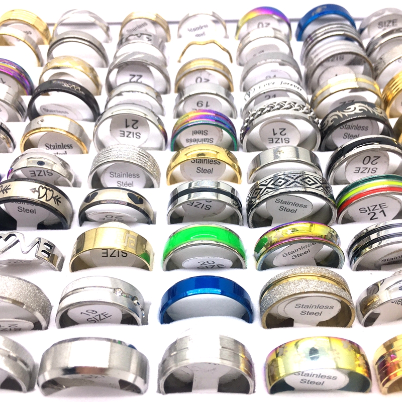 Whole 100pcsLot Stainless Steel Band Rings For Men Women Mix Styles Fashion Jewelry Finger Accessories Party Gift