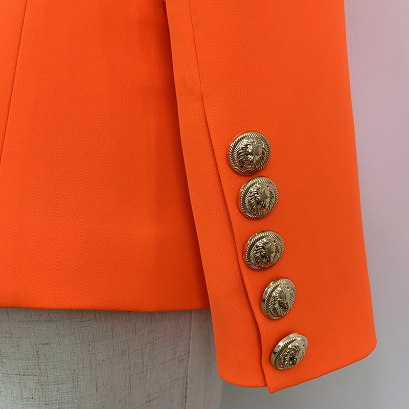 HIGH STREET Classic Baroque Designer Blazer Womens Metal Lion Buttons Double Breasted Blazer Orange 2207059856517
