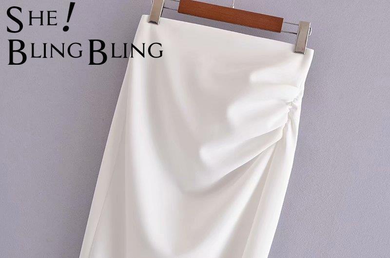 SheBlingBling Summer High Waist Zipper Ruched Detail Split Side Women Casual Straight Green Midi Skirts Female Petites 220317