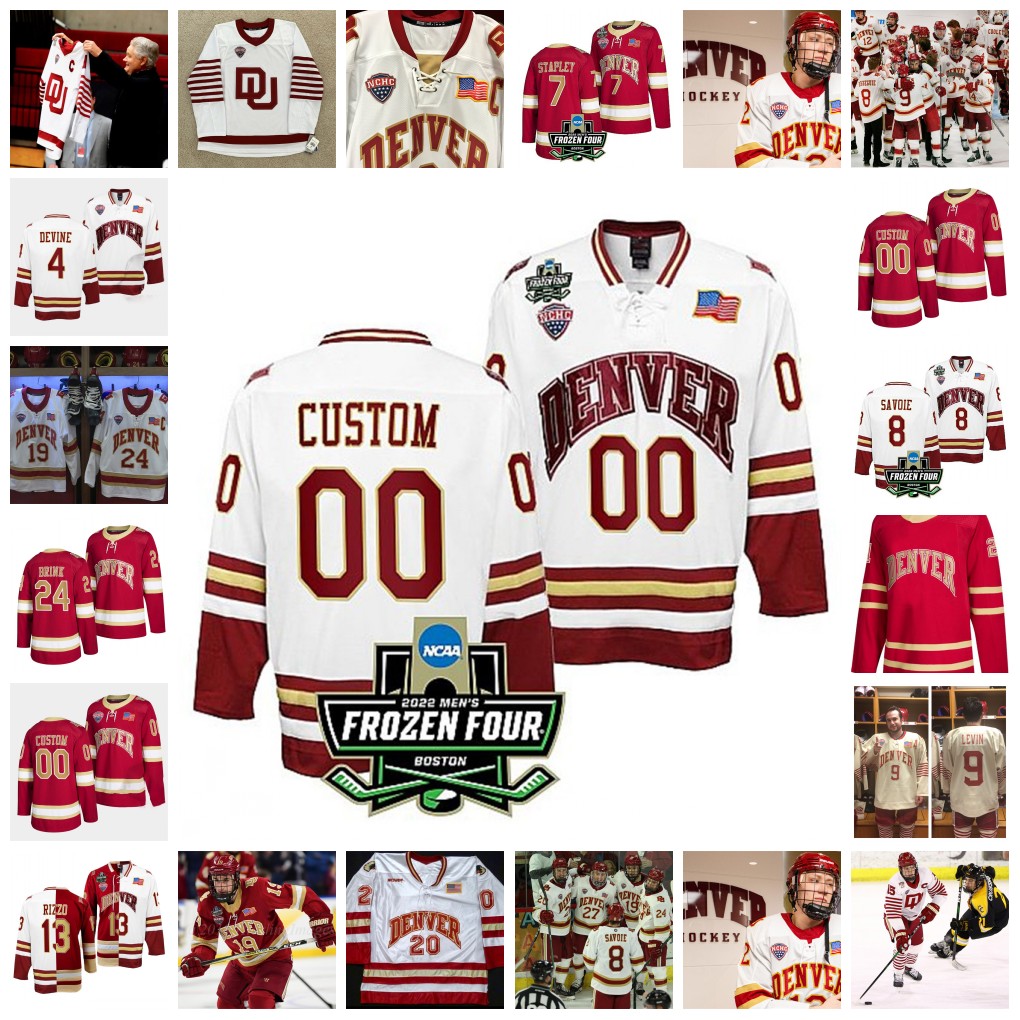 2022 NCAA Frozen Four Championship Custom Denver Pioneers DU ICE Hockey Jersey 16 Jason Zucker 19 Troy Terry 26 Paul Stastny Logan O'Connor Trevor Moore Dakota Mermis