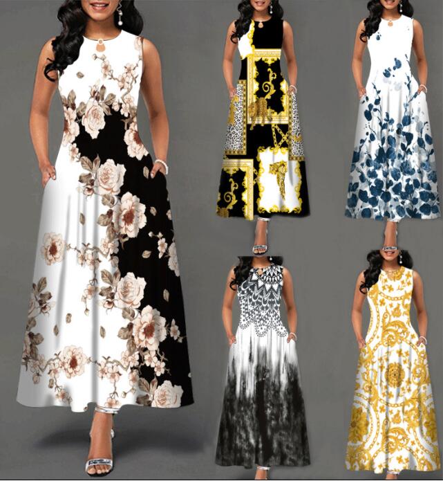 Women Loose Floral Vintage Hole Ruffles Befree Dress Large Big Summer Camis Party Elegant Maxi Dresses Plus Sizes