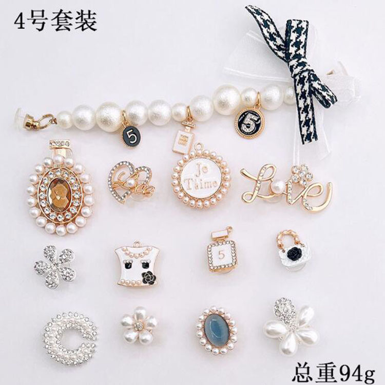 wholesale hot sell hole graden shoe accessories metal clog charms Removable chain shoes buckle pearl small fragrance shoe flower