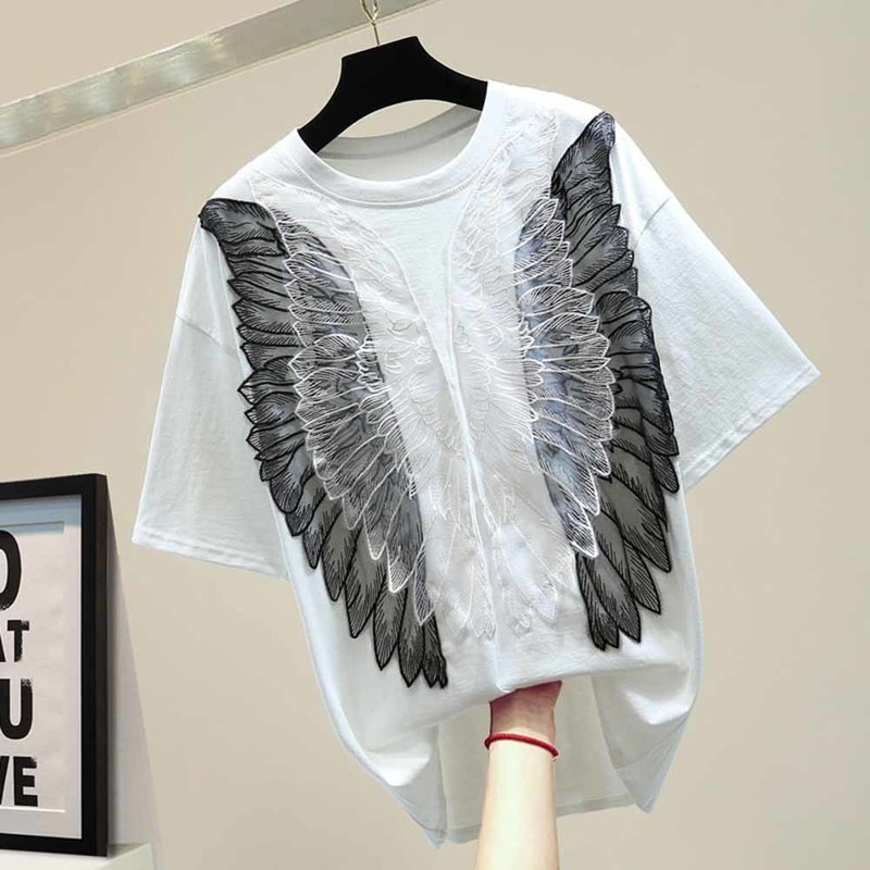 2022 Summer Lace Wings Female T-shirt Korean Loose Slim Women Top Fashion Graceful Contrast Color Short Sleeve Tee Top 220613, White
2022 Summer Lace Wings Female T-shirt Korean Loose Slim Women Top Fashion Graceful Contrast Color Short Sleeve Tee Top 220613, White