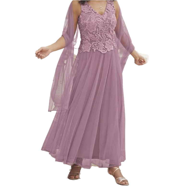 Elegant Ankle Length Mother Of The Bride Dresses Sleeveless V-Neck Lace Beach Wedding Party Gowns Groom Mothers A Line Formal Event Gowns Prom Evening