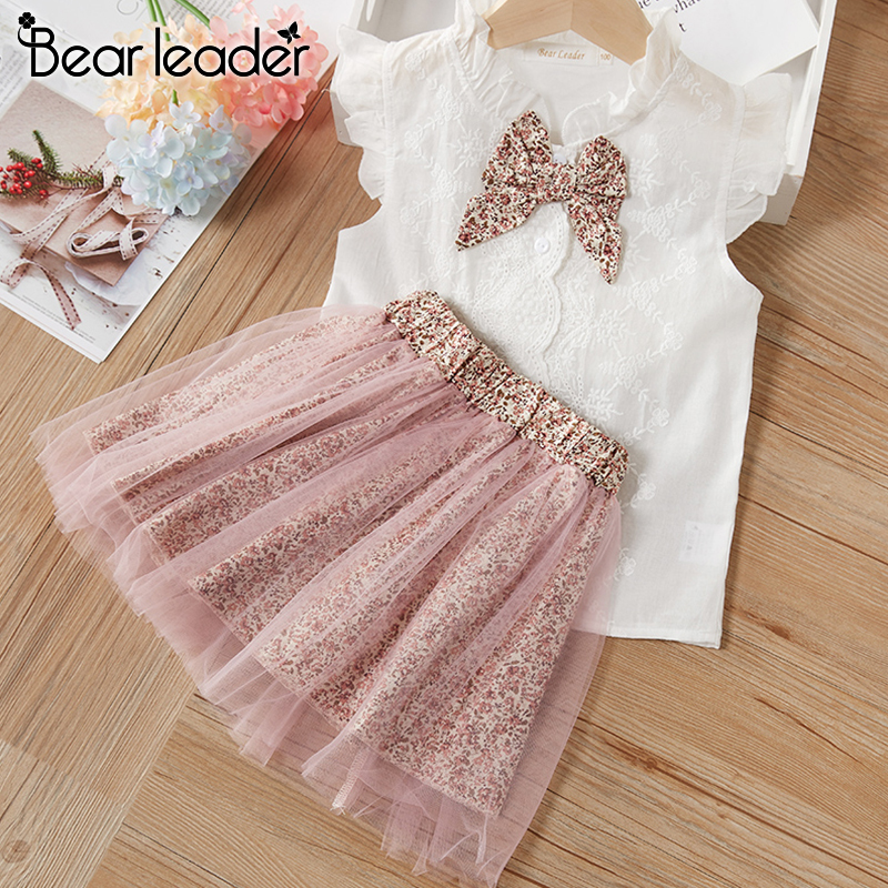 Bear Leader Girls Clothing Sets Summer Sleeveless T-shirt+Print Bow Skirt 2Pcs for Kids Baby Clothes Outfits 220326