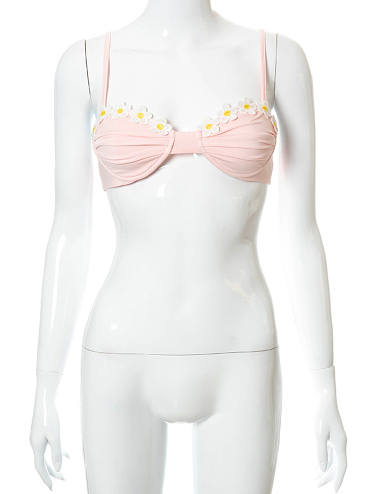 Floral Cute Tops Bralette Tank Summer Sweet Off Shoulder Backless Vest Beach Pink Strapless Crop Corset Sexy Cami 220325