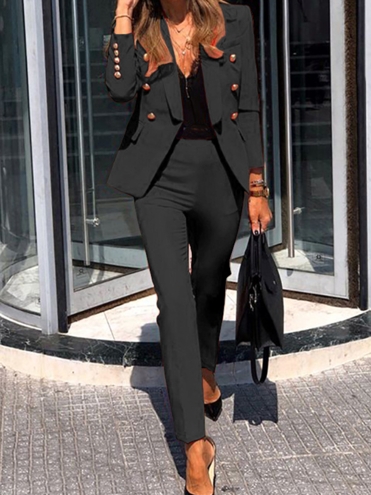 Women's Two Piece Pants Autumn and Winter Women's Wear European and American Small Suit Solid Color Leisure Twopiece Suit Women Suit 220826w