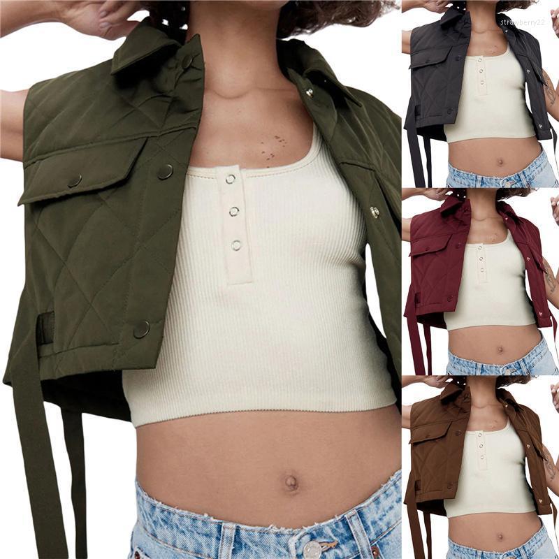 Women' Vests Women Turn-down Collar Waistcoat Solid Color Sleeveless Button-down Crop Tops Army Green/ Black/ Brown/ Wine Red Stra22
Women' Vests Women Turn-down Collar Waistcoat Solid Color Sleeveless Button-down Crop Tops Army Green/ Black/ Brown/ Wine Red Stra22
