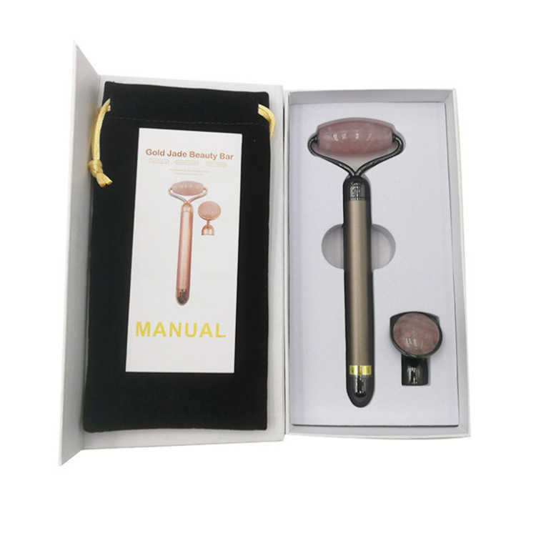 Electric Vibrating Jade Roller Natural Rose Quartz Crystal Stone Facial Jade Massager Roller Skincare Tool Wrinkle Removal Rodillo De Jade Vibratorio 