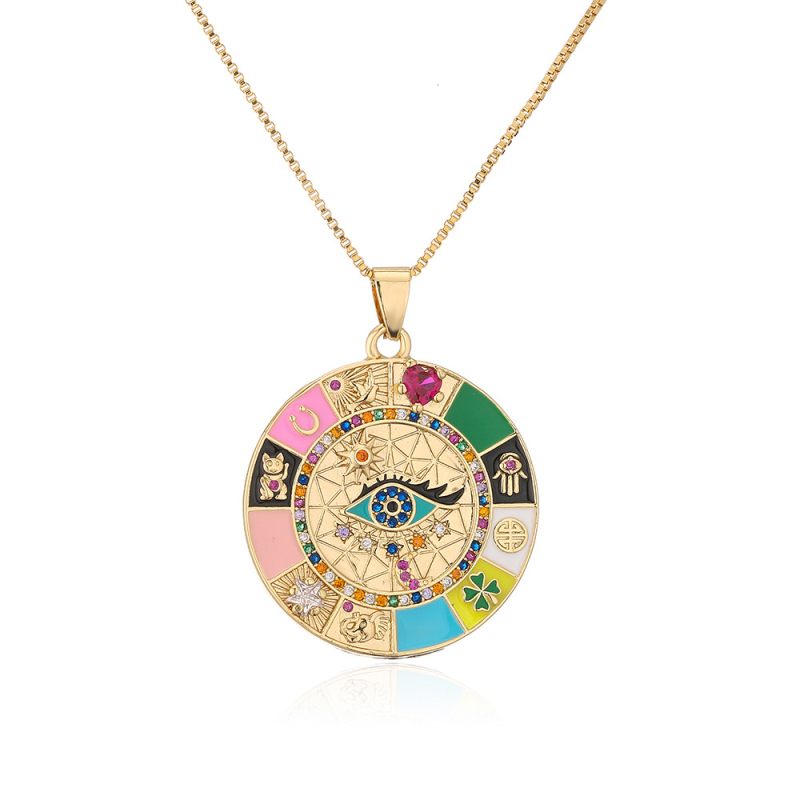 New Arrival Rainbow Color Enameled Evil Eye Pendant Necklace for Gift