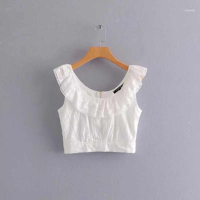 Women' Blouses & Shirts Hollowing Embroidery Cascading Ruffle Women Vest Shirt Casual White Blouse Summer Style Small Tops Fashion Chemise, As pic
Women' Blouses & Shirts Hollowing Embroidery Cascading Ruffle Women Vest Shirt Casual White Blouse Summer Style Small Tops Fashion Chemise, As pic