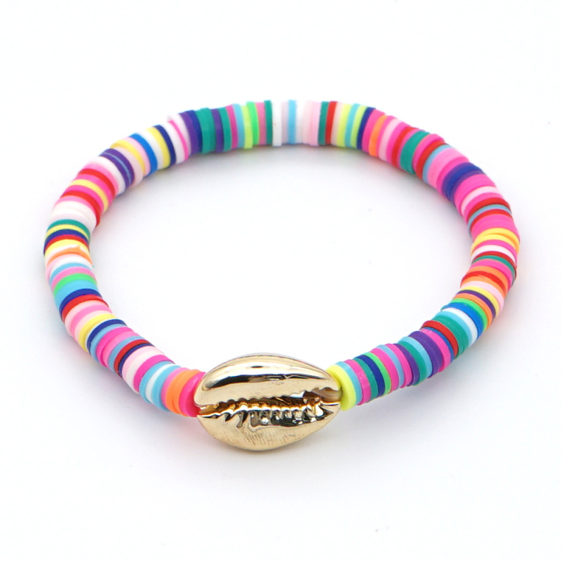 Rainbow Color Polymer Clay Disc Beads Strands Bracelet INS Style Alloy Shell Charm Bracelets for Summer Gift