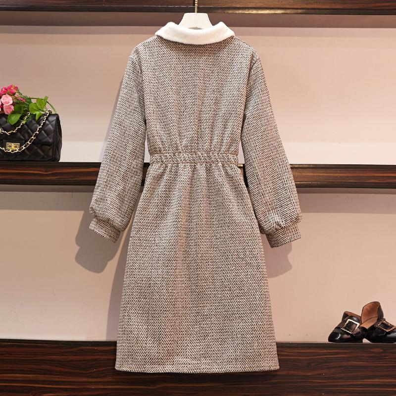 Casual Dresses Autumn Winter Large Size Womens Woolen Dress Fashion Buckle Retro Temperament Slim Femme Vestidos