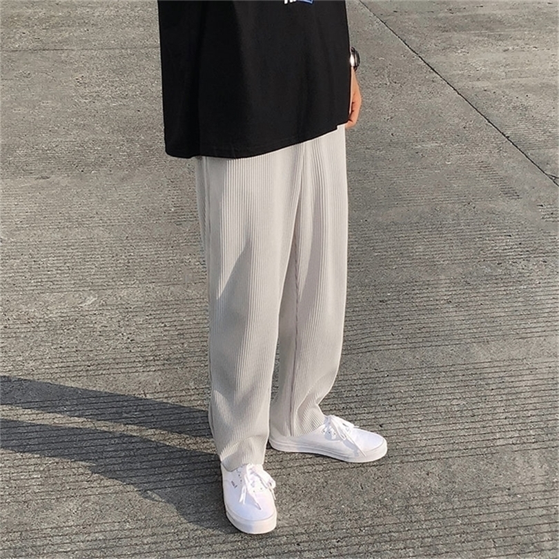 Pleated Straight Pants Mens Fashion Elastic Waist Casual Pants Men Streetwear Loose Ice Silk Trousers Mens Wide Leg Pants S2XL 220704