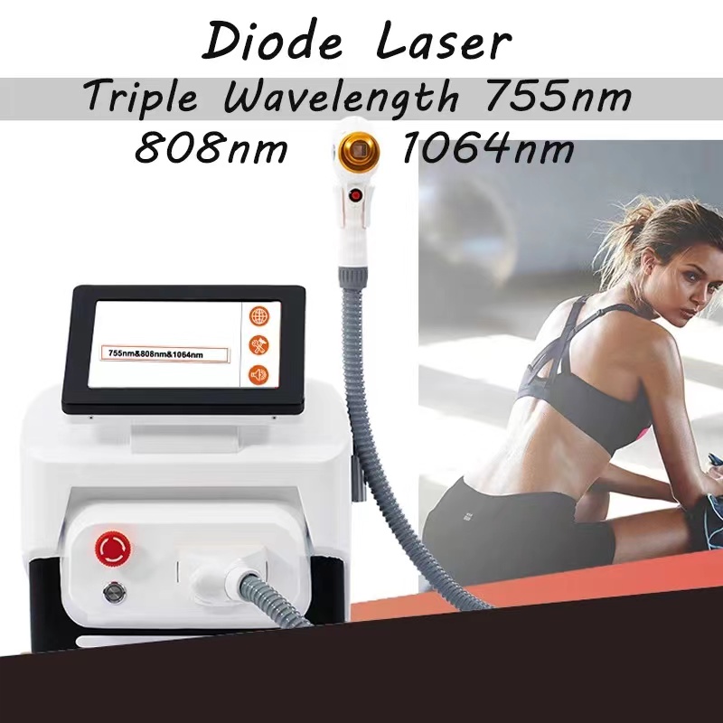 portable 3 Wave 808 755 1064 diode laser painless hair removal machine for sale