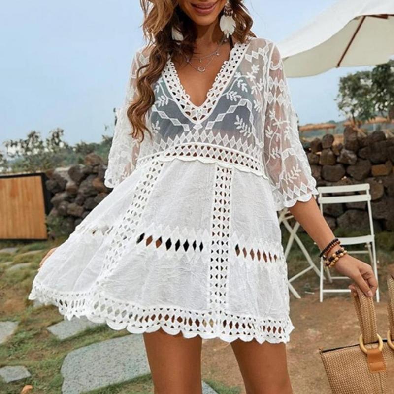 Women's Swimwear Bikini Cover Up Perspective 3/4 Sleeve Deep V Neck Loose Anti-UV Lace Splicing Women 2022Women's, White
Women's Swimwear Bikini Cover Up Perspective 3/4 Sleeve Deep V Neck Loose Anti-UV Lace Splicing Women 2022Women's, White