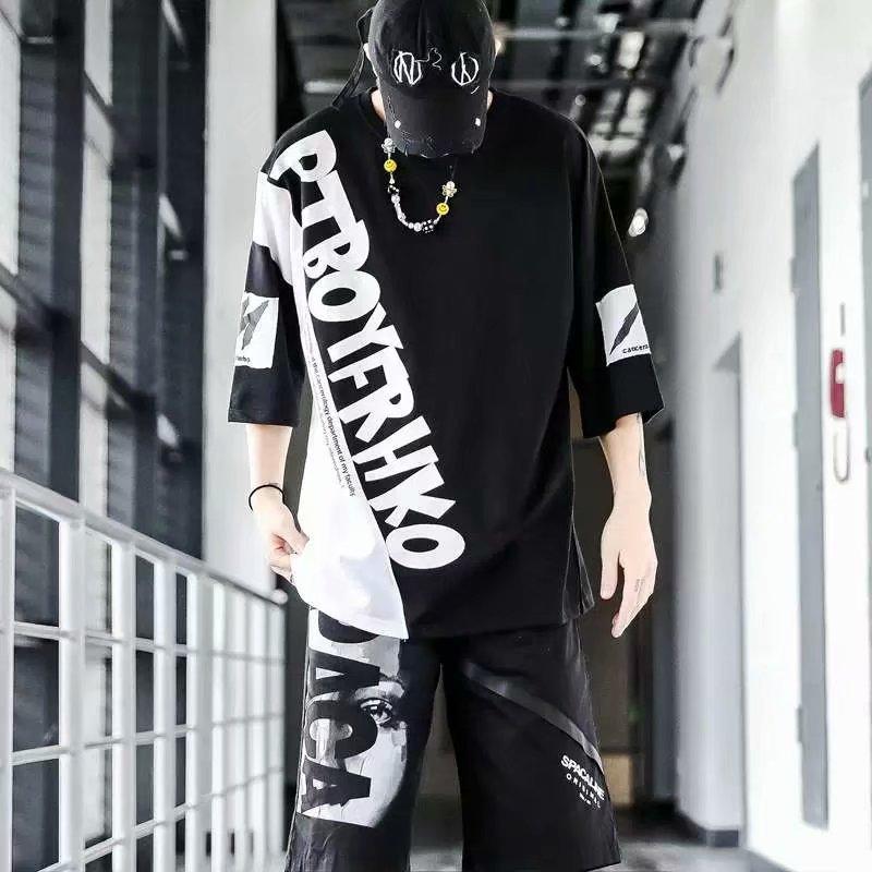 Men's Tracksuits Summer Sports And Leisure Trendy Men's Short-sleeved Suit Youth Three-quarter Sleeve Five-quarter PantsMen's, Black
Men's Tracksuits Summer Sports And Leisure Trendy Men's Short-sleeved Suit Youth Three-quarter Sleeve Five-quarter PantsMen's, Black