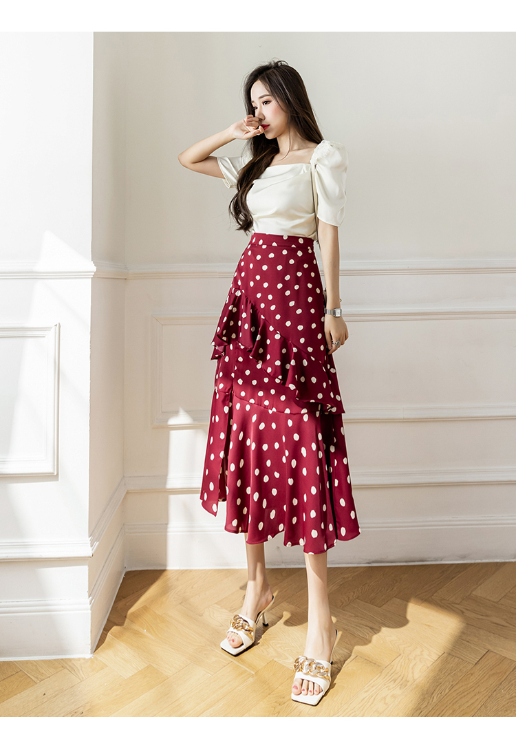 Summer new womens chiffon polka dotts dotted layered ruffles vent jag midi long skirt plus size SMLXL