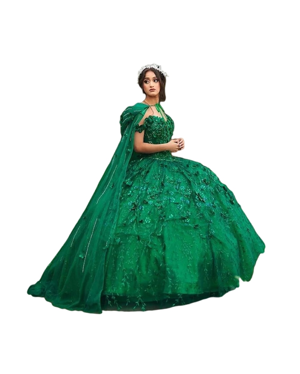 Emerald hunter Green Quinceanera Dresses Prom Graduation Gowns Lace Up Princess Sweet 15 16 Dress With Cape vestidos de 15 ano