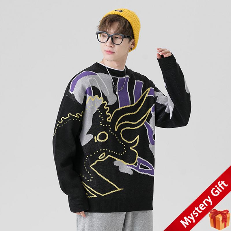 Men's Sweaters Autumn/Winter Loose Thickened Round Neck Sweater Men's Knitted Long Sleeve Casual Jacquard Harajuku Jumper Vetement Homme, Black
Men's Sweaters Autumn/Winter Loose Thickened Round Neck Sweater Men's Knitted Long Sleeve Casual Jacquard Harajuku Jumper Vetement Homme, Black