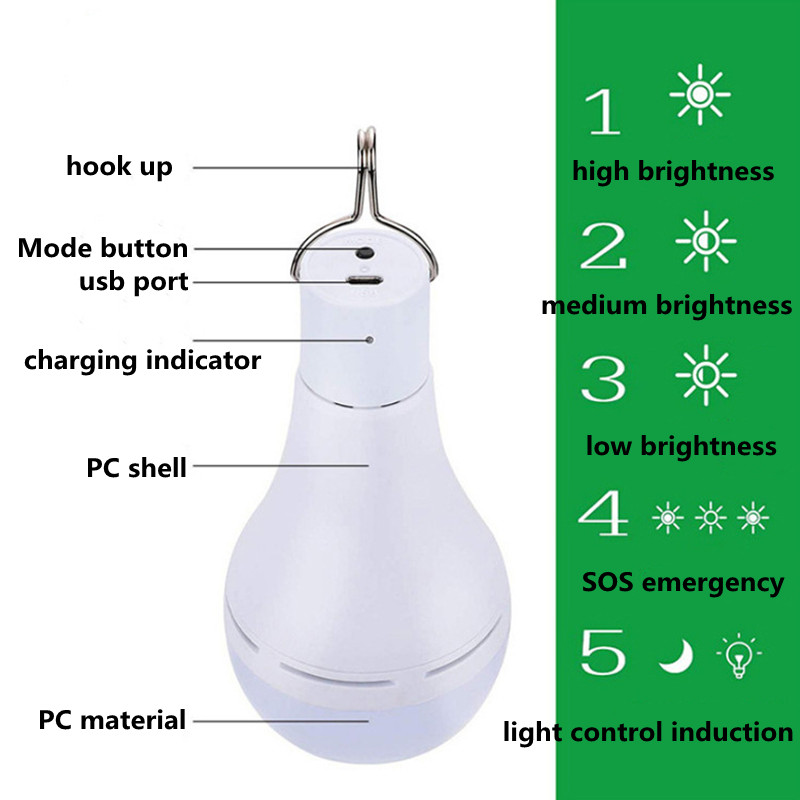 Solar Light Bulb Outdoor Waterproof With Hook Solar Lamp Garden Courtyard Emergency Energy Saving Lamp Bulbs