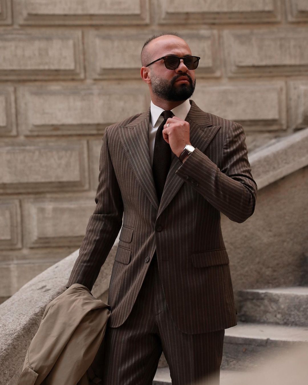 Coffee Pinstripe Men Wedding Tuxedos Slim Fit Groom Dinner Business Evening Suit Birthday Party Wear Blazer 2 Pieces