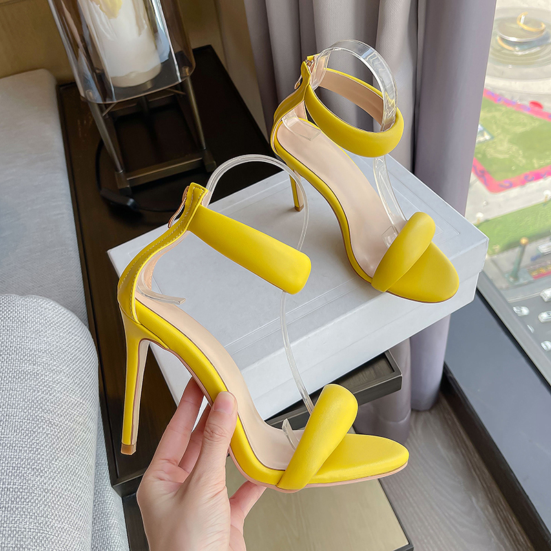 Falajoy Sandals Heels Genuine Leather Peep Toe High Heel Ankle Strap Black Gold Quality Shoes Women Plus Size 43 220509