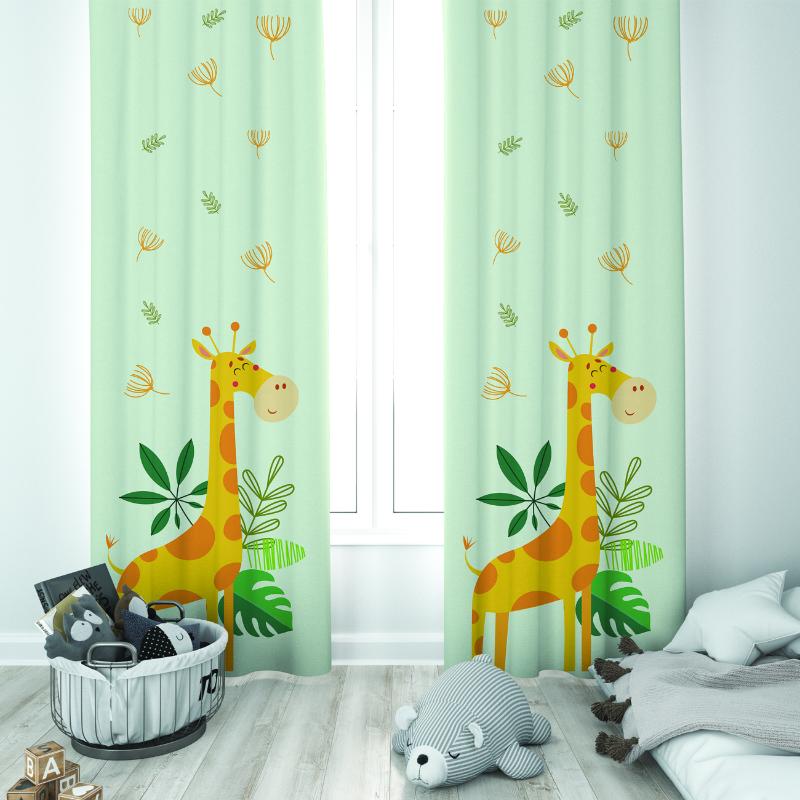Curtain & Drapes Cute Giraffe Among The Leaves Unisex Baby Kids Room Special Design Canopy Hook Button Blackout Jealous Window Bedroom, 65x135 cm ( 1 pcs)