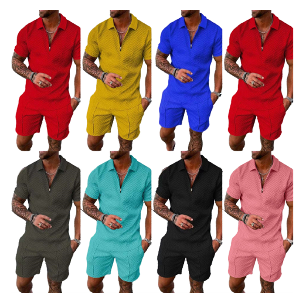 Fashion New Solid Color Tracksuits For Men Short Sleeve Slim Fit Zipper Lapel Polos T-shirt And Sport Shorts 2 Piece Sets TZ-51, Red
Fashion New Solid Color Tracksuits For Men Short Sleeve Slim Fit Zipper Lapel Polos T-shirt And Sport Shorts 2 Piece Sets TZ-51, Red