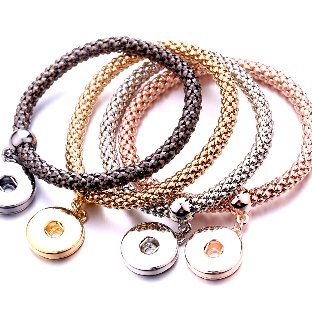 Mixed 12 Styles 18mm snap button charm Bracelet silver gold link chain three snaps buttons Bracelets Jewelry for women men