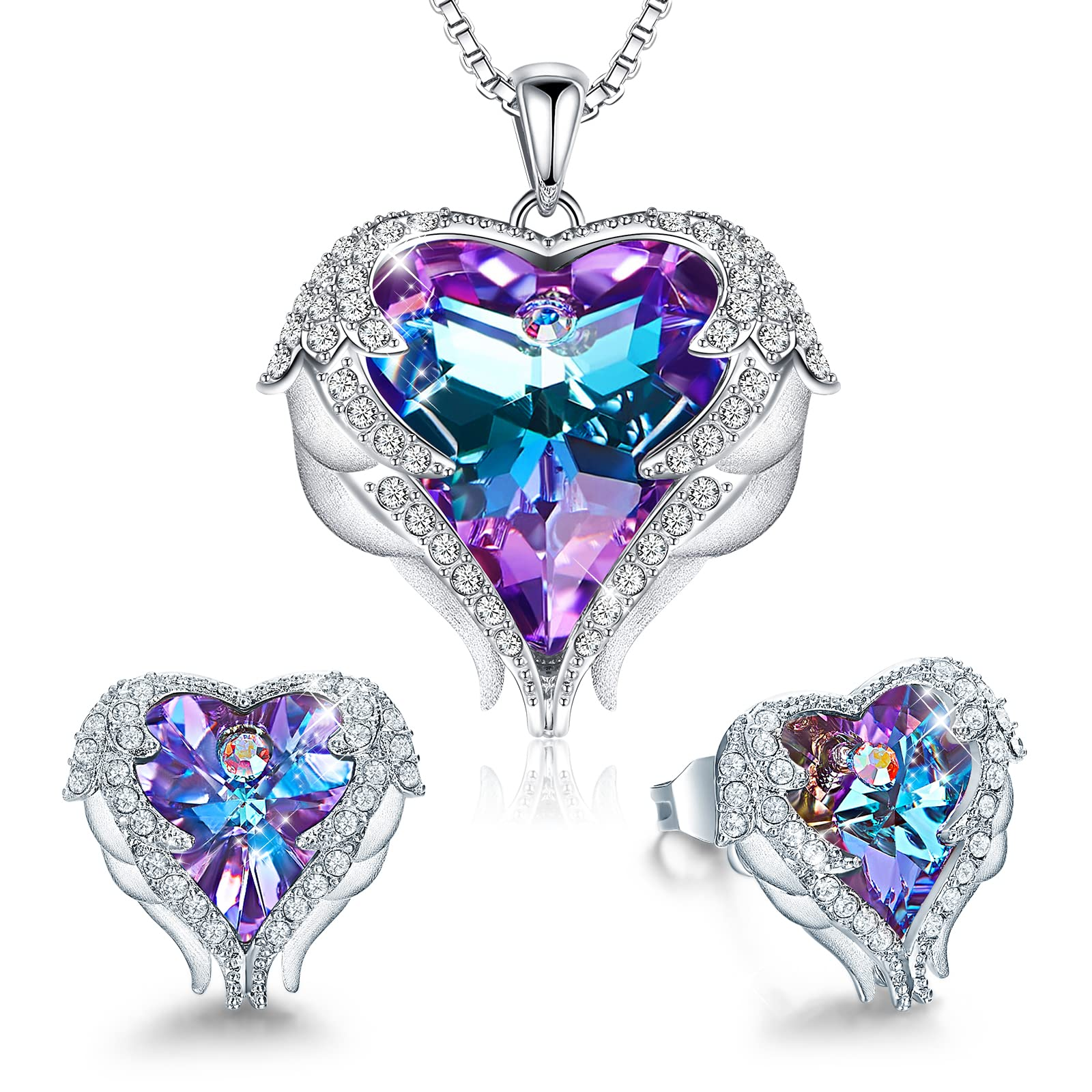 925 sterling silver gold plated earrings necklace jewelry angel wings heart set silver/gold tone birthday/anniversary gift for women mom/wife/sister/friend, Purple
925 sterling silver gold plated earrings necklace jewelry angel wings heart set silver/gold tone birthday/anniversary gift for women mom/wife/sister/friend, Purple