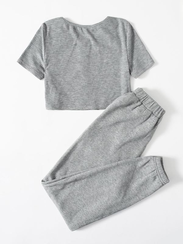 Girls Button Up Tee and Slant Pocket Joggers Set SHE