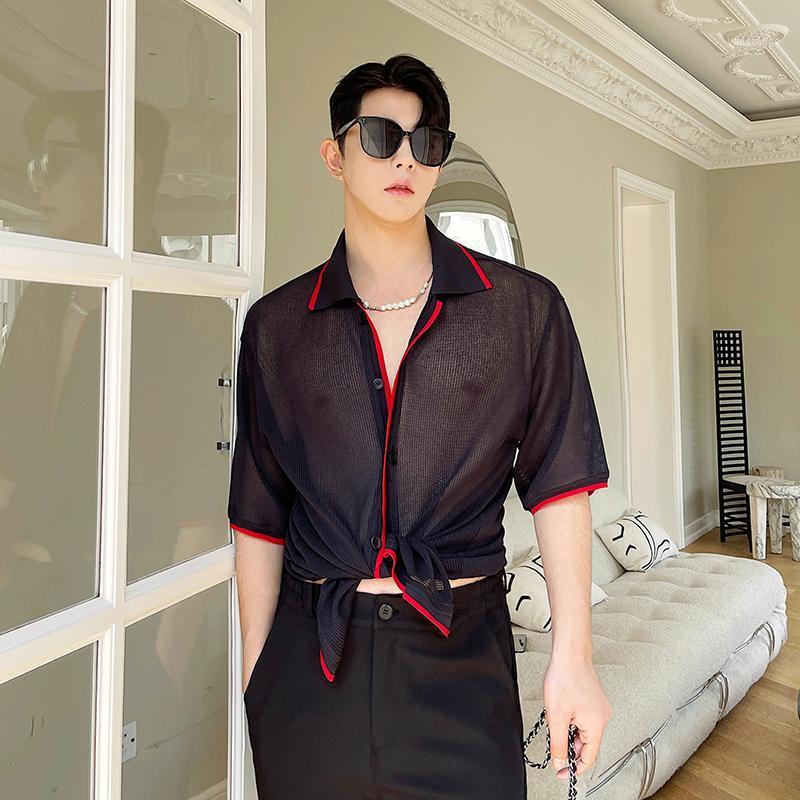 Men's Casual Shirts Man Korean Streetwear Dress Summer Men Mesh Short Sleeve Loose See Through Shirt CardiganNightclub Clothing, T0243
Men's Casual Shirts Man Korean Streetwear Dress Summer Men Mesh Short Sleeve Loose See Through Shirt CardiganNightclub Clothing, T0243