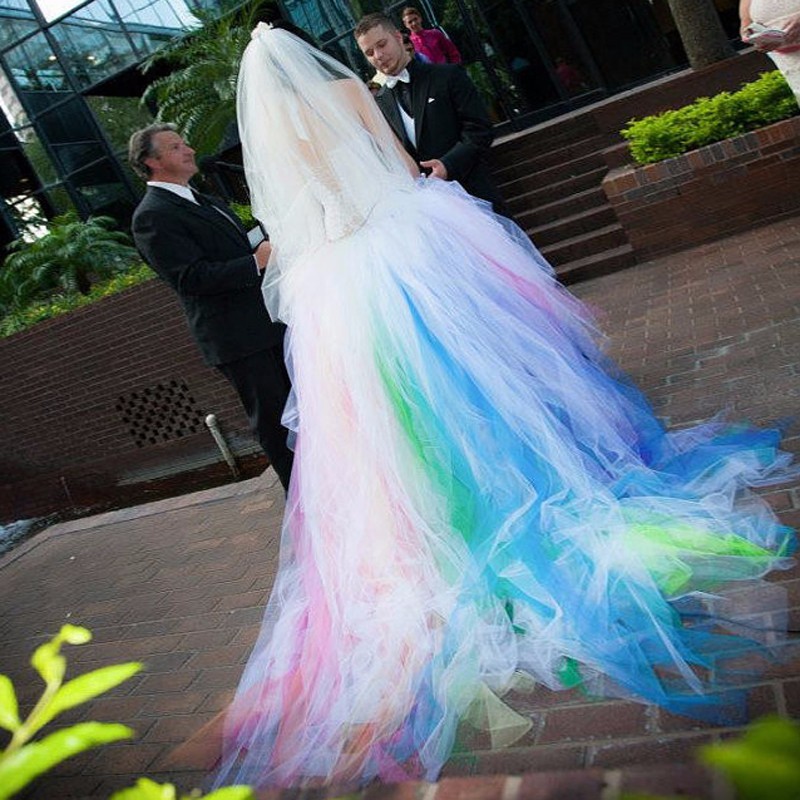Robe De Mariage vestido de noiva Multi Colored Amazing Wedding Dresses rainbow Halter Tulle lace-up corset high low Bride Dress