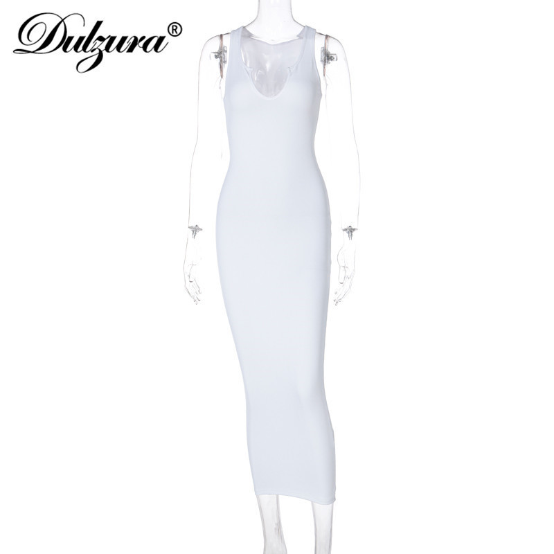 Dulzura Ribbed Knitted Stripe Women Pure Sleeveless Midi Dress V Neck Bodycon Sexy Streetwear Party Club Elegant Summer 220707