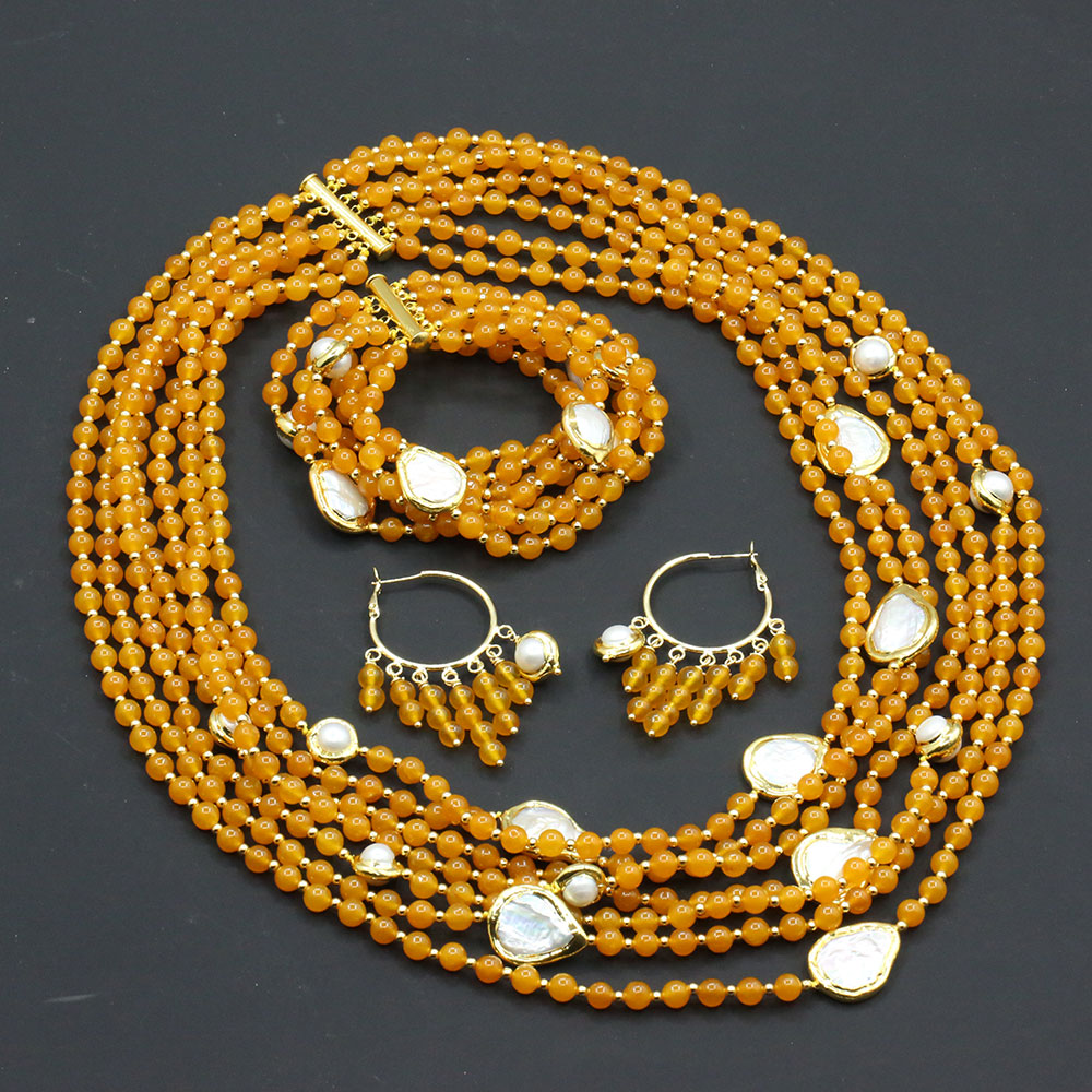 Beautiful 7 Strands Natural White Pearl Yellow Jade CZ Necklace Bracelet Earrings Sets For Women, Light green
Beautiful 7 Strands Natural White Pearl Yellow Jade CZ Necklace Bracelet Earrings Sets For Women, Light green