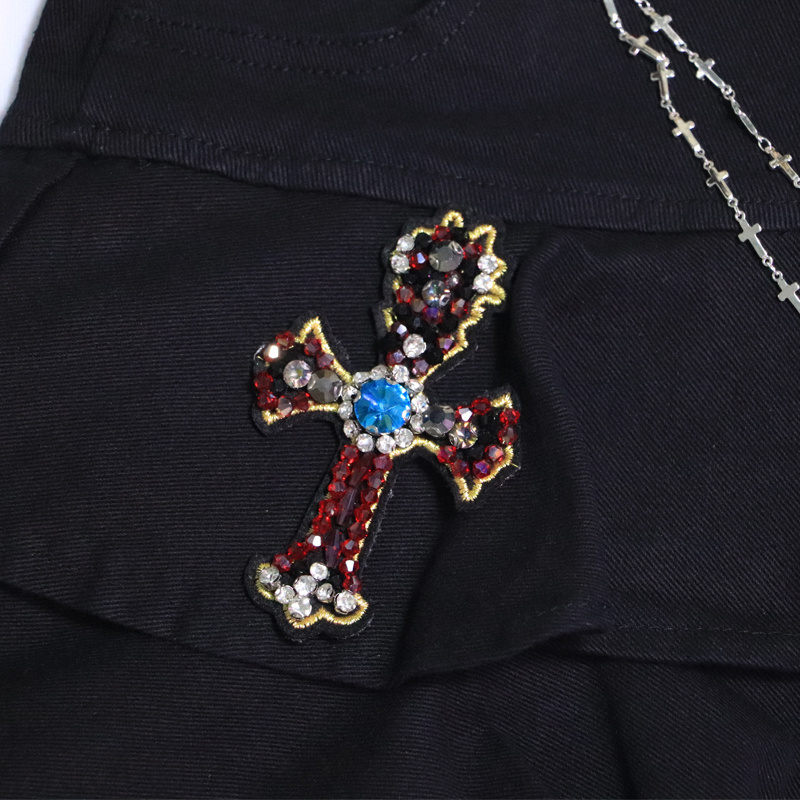 Cross Grunge Denim Mini Pleated Skirt Punk Harajuku Kawaii Emo Gothic Low Waist Jeans Skirts Y2k Indie 90s Dark Aesthetic 220317