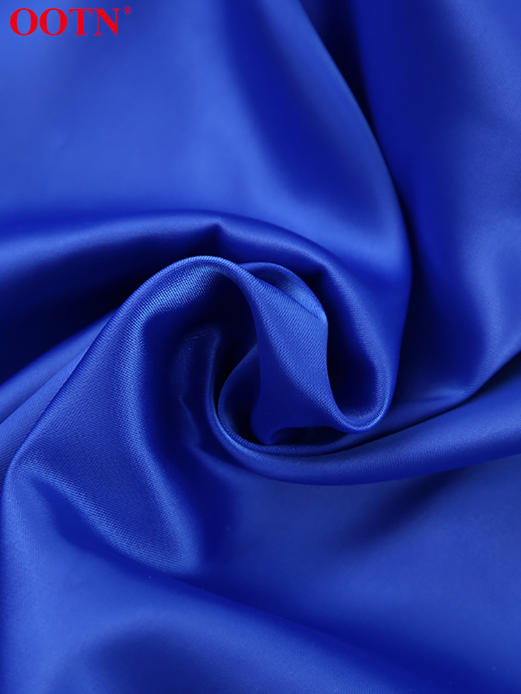 OOTN O-Neck Blue Spring Summer Blouse Woman Lace Up Sexy Backless Crop Top Long Sleeve Wrap Top Ladies Elegant Women Satin Shirt 220407