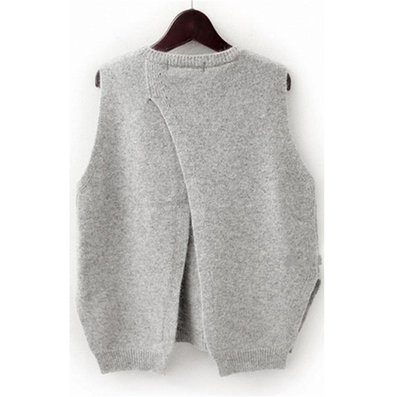 Woman Sweaters Women Fall Clothing Winter Oversized Mujer Autumn Knitted Vest Round Neck Pullover 100% Cashmere Sleeveless 201221
