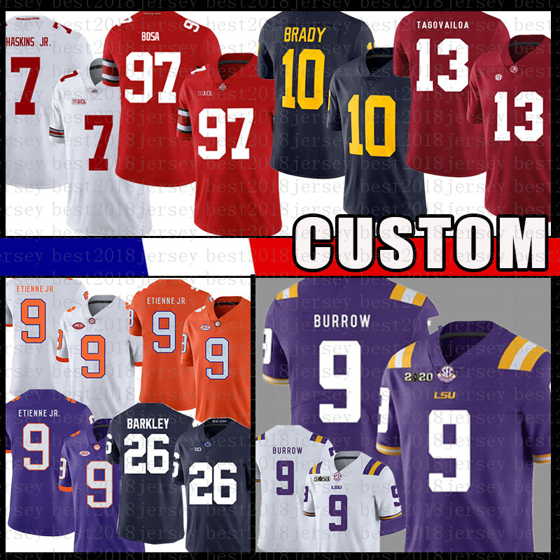 Custom American College Football Jersey 9 Joe Burrow Colin Kaepernick Barkley Tom Brady Bosa Tagovailoa Etienne Jr. Lawrence Clemson LSU Tiger Lions Wolverines, Jersey (laohu)
Custom American College Football Jersey 9 Joe Burrow Colin Kaepernick Barkley Tom Brady Bosa Tagovailoa Etienne Jr. Lawrence Clemson LSU Tiger Lions Wolverines, Jersey (laohu)