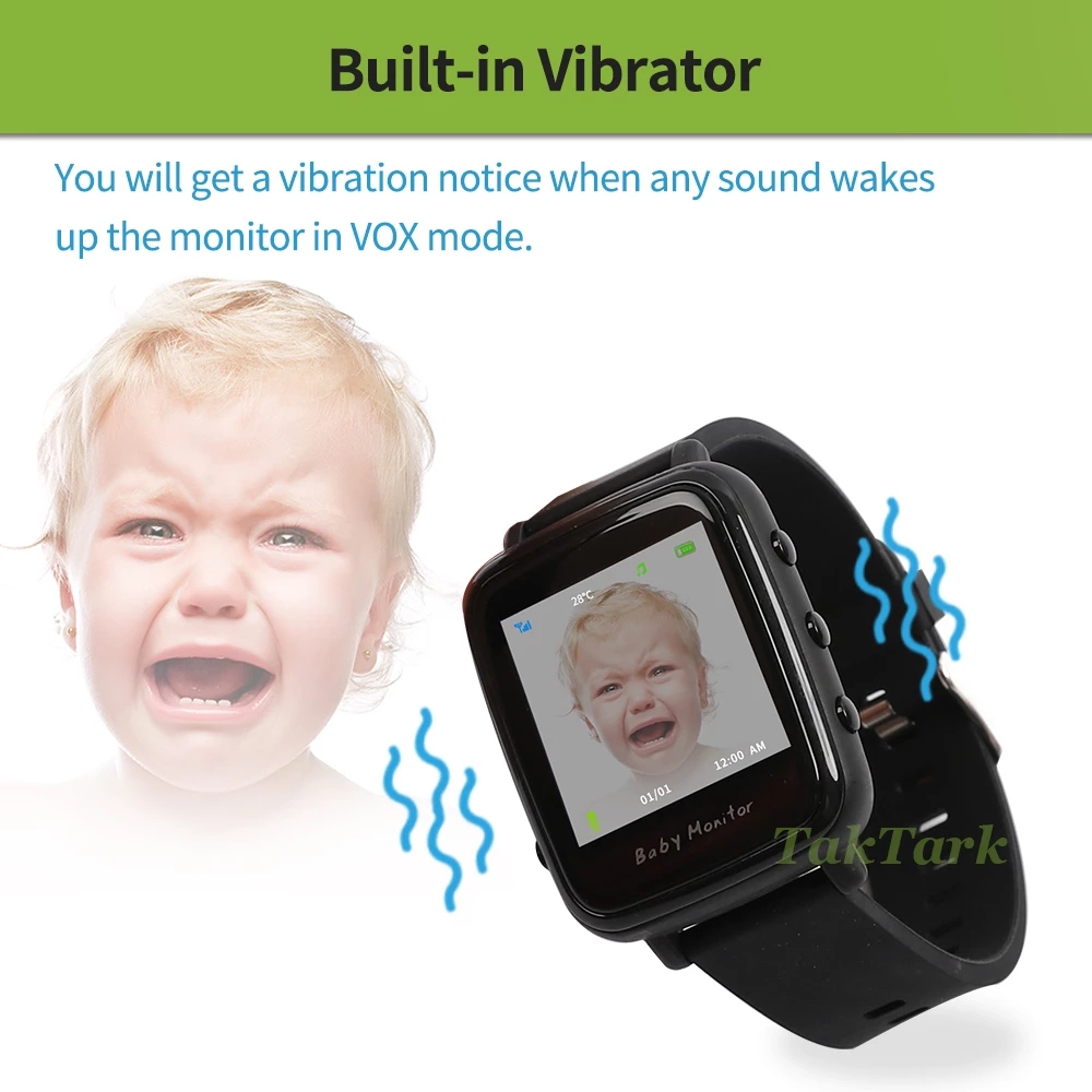 Wireless Video Watch Style Baby Monitor Portable shock vibration Baby Nanny Cry Alarm Camera Night Vision Temperature Monitoring