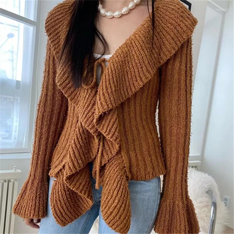 Women' Knits & Tees Lace Up Bandage Knitted Ruffles Cardigan Sweaters Women Girls Korean Fashion Flare Sleeve V Neck Jumper Coat Autumn Win
Women' Knits & Tees Lace Up Bandage Knitted Ruffles Cardigan Sweaters Women Girls Korean Fashion Flare Sleeve V Neck Jumper Coat Autumn Win